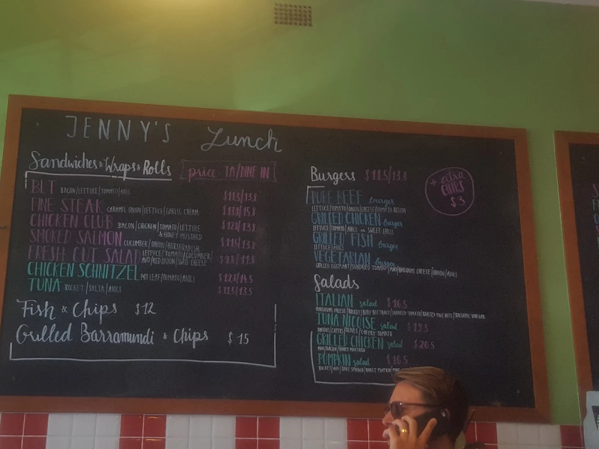 Menu, Jenny's Cafe
