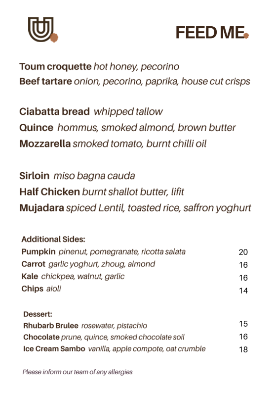 Menu, The School House Restaurant