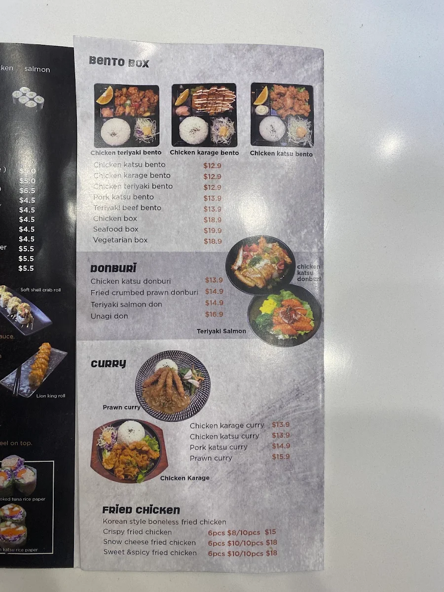 Menu, Yogen Sushi