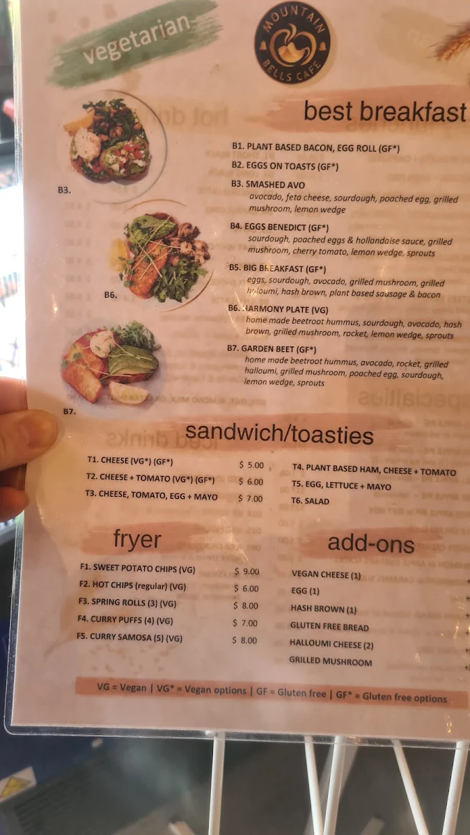 Menu, Mountain Bells Cafe