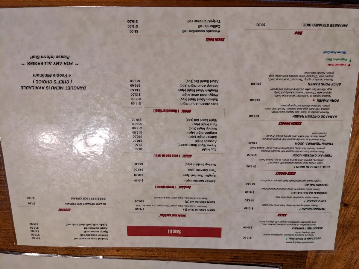 Menu, En Japanese Bar and Restaurant