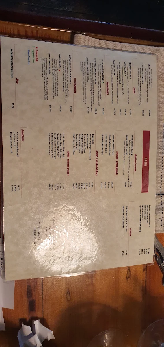 Menu, En Japanese Bar and Restaurant