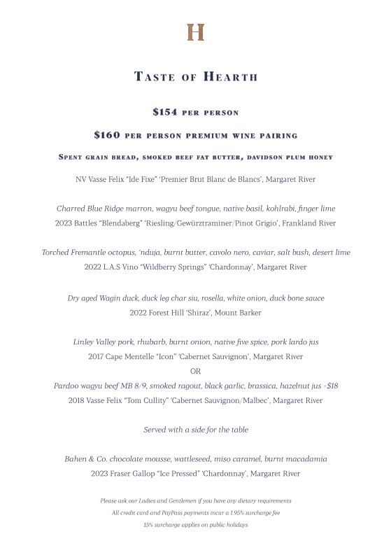 Menu, Hearth Restaurant & Lounge