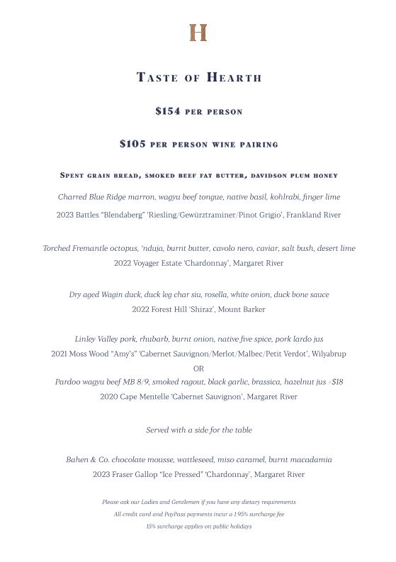 Menu, Hearth Restaurant & Lounge