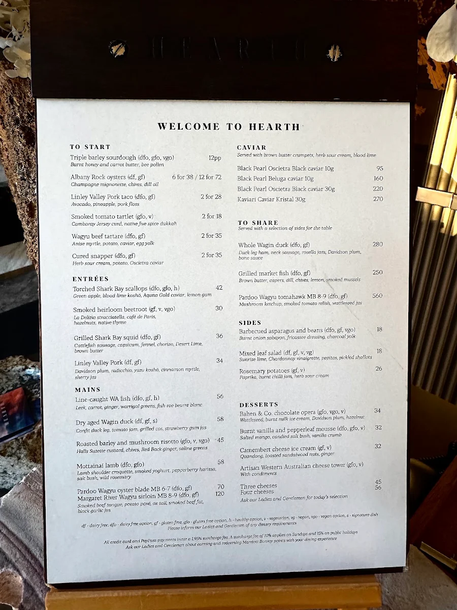 Menu, Hearth Restaurant & Lounge