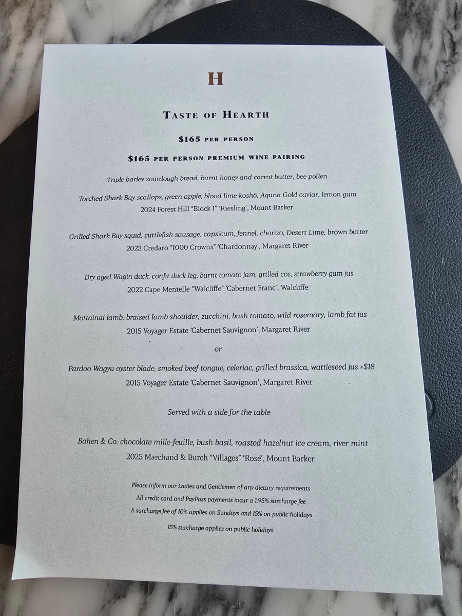Menu, Hearth Restaurant & Lounge
