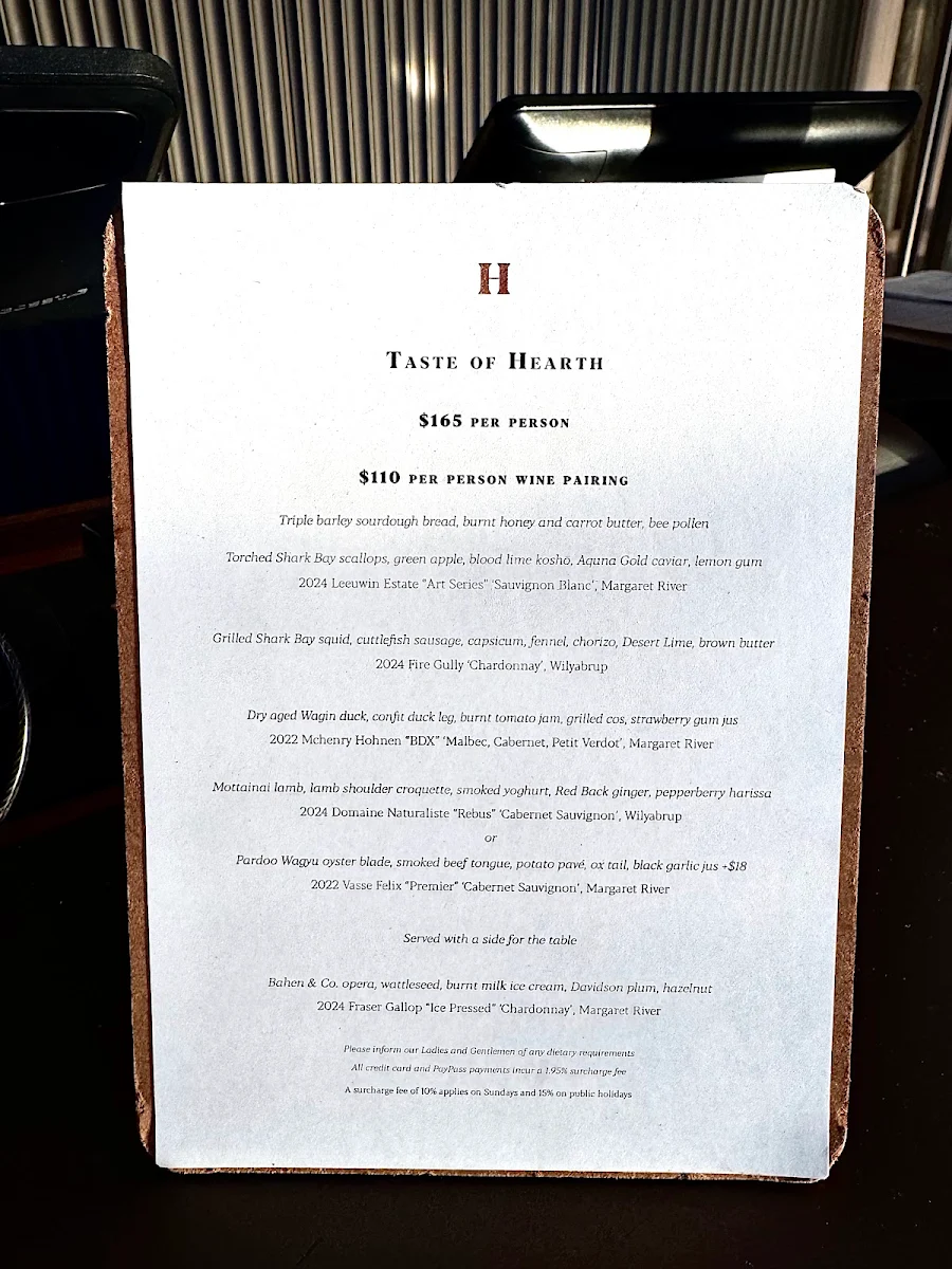 Menu, Hearth Restaurant & Lounge