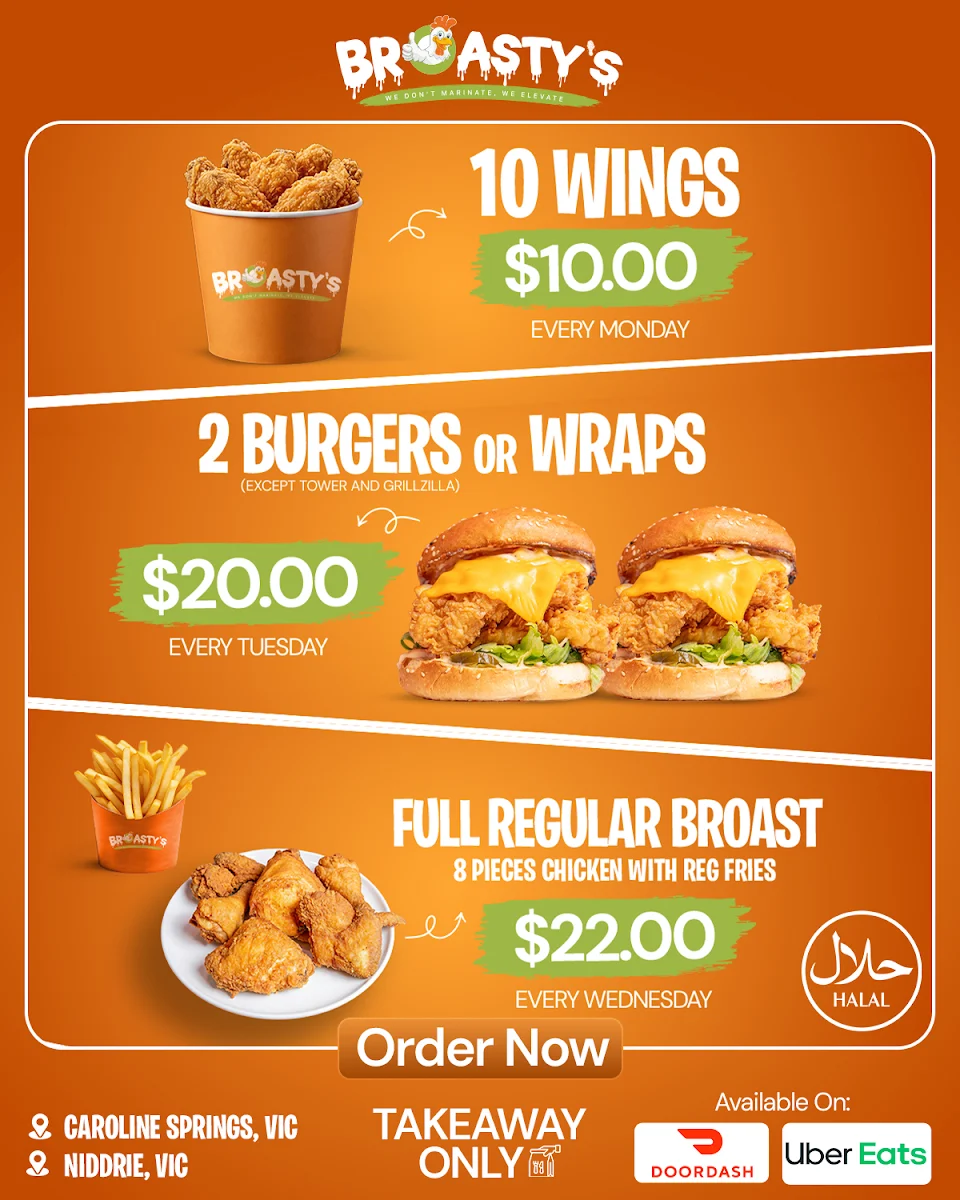 Menu, Broasty’s - Niddrie