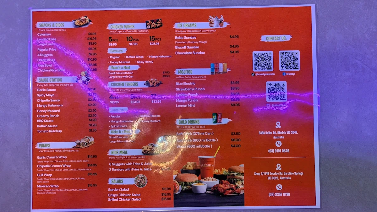 Menu, Broasty’s - Niddrie