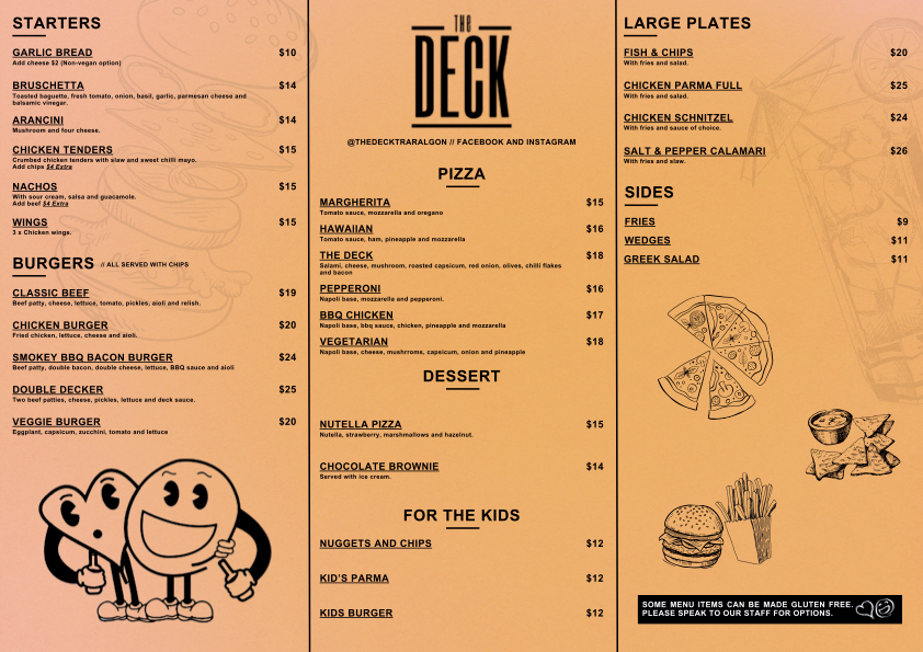 Menu, The Deck Traralgon