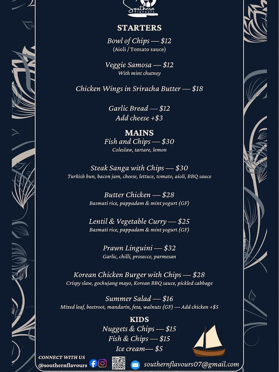 Menu, Southern Flavours