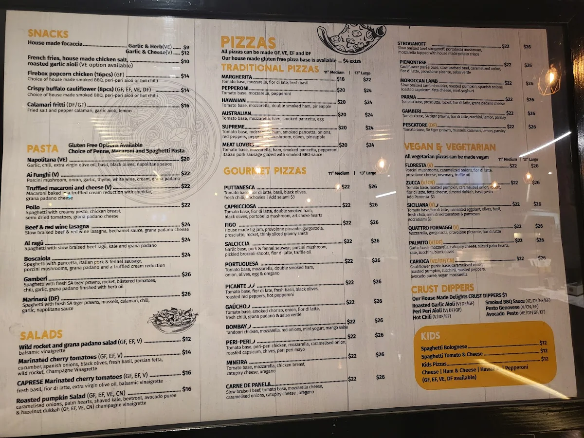 Menu, Firebox Pizza Hawthorn