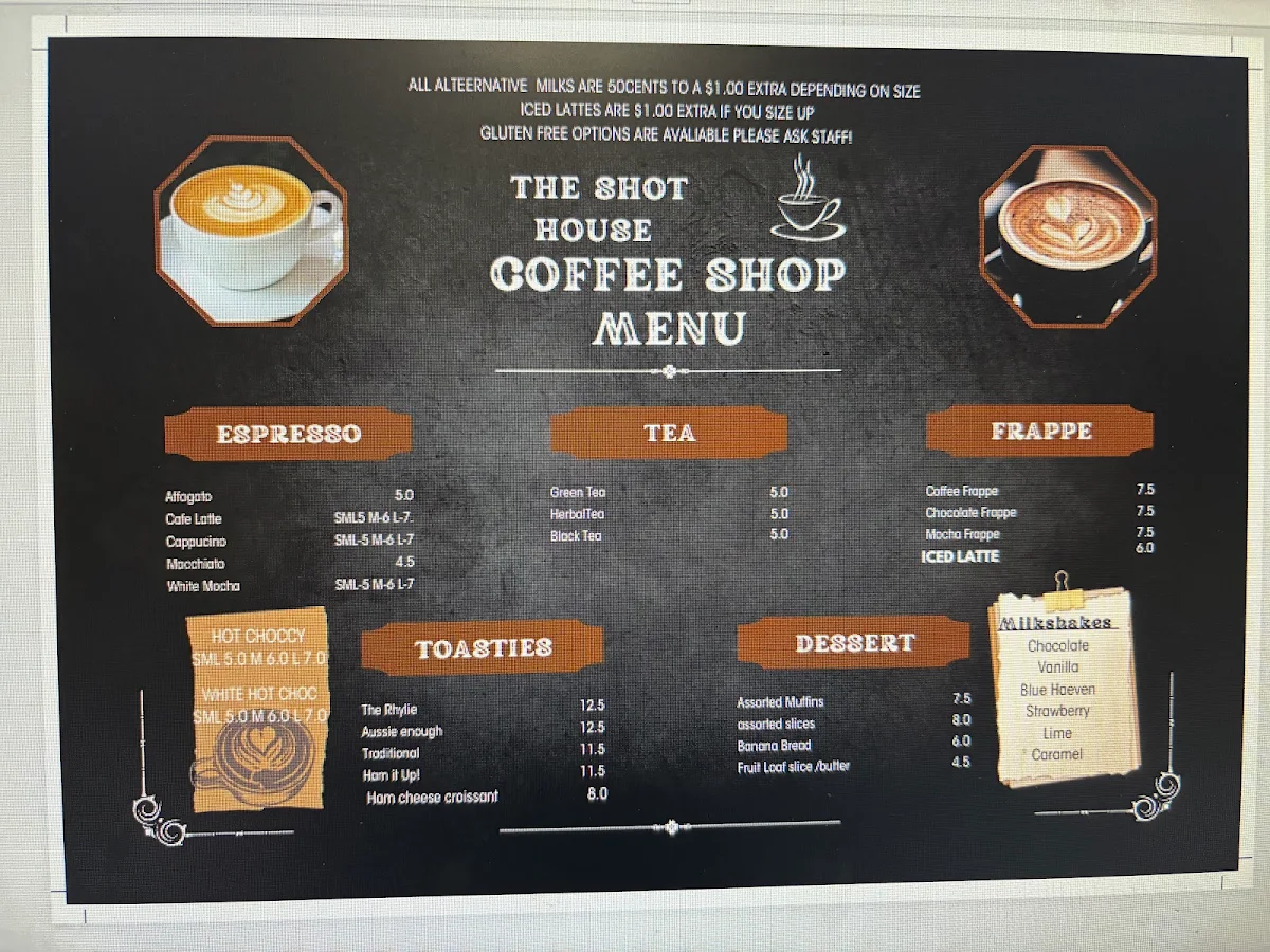 Menu, The Shot House (Loui Lees Shot House)