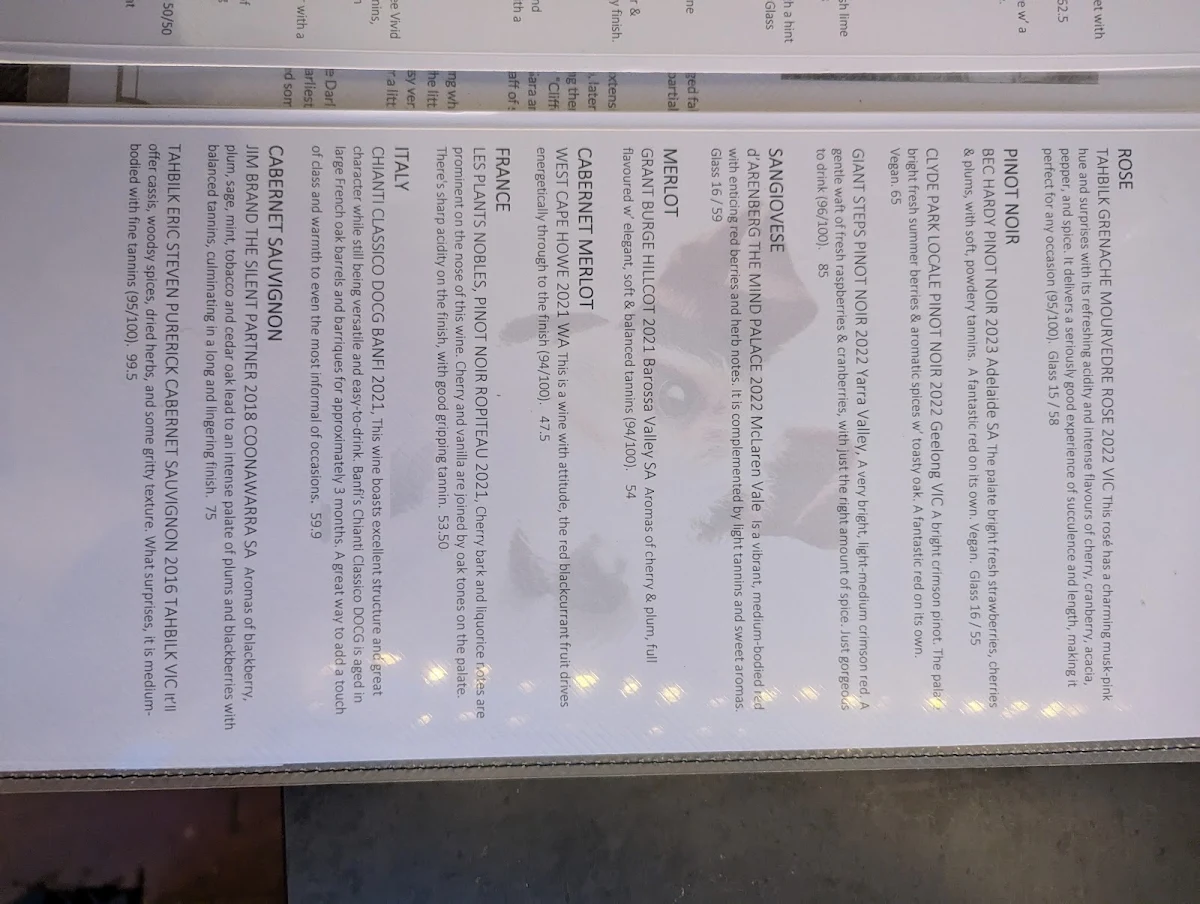 Menu, Gip's Restaurant