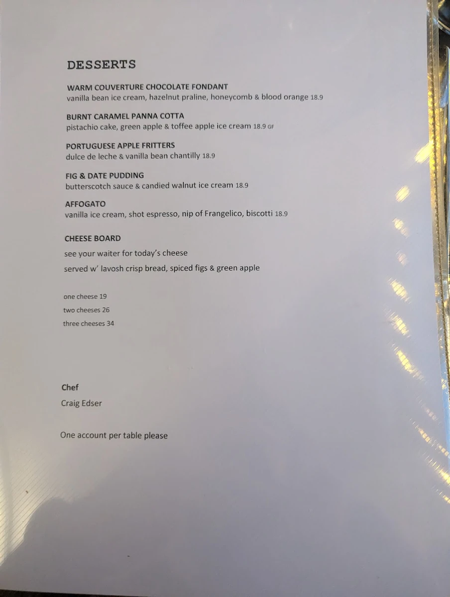 Menu, Gip's Restaurant