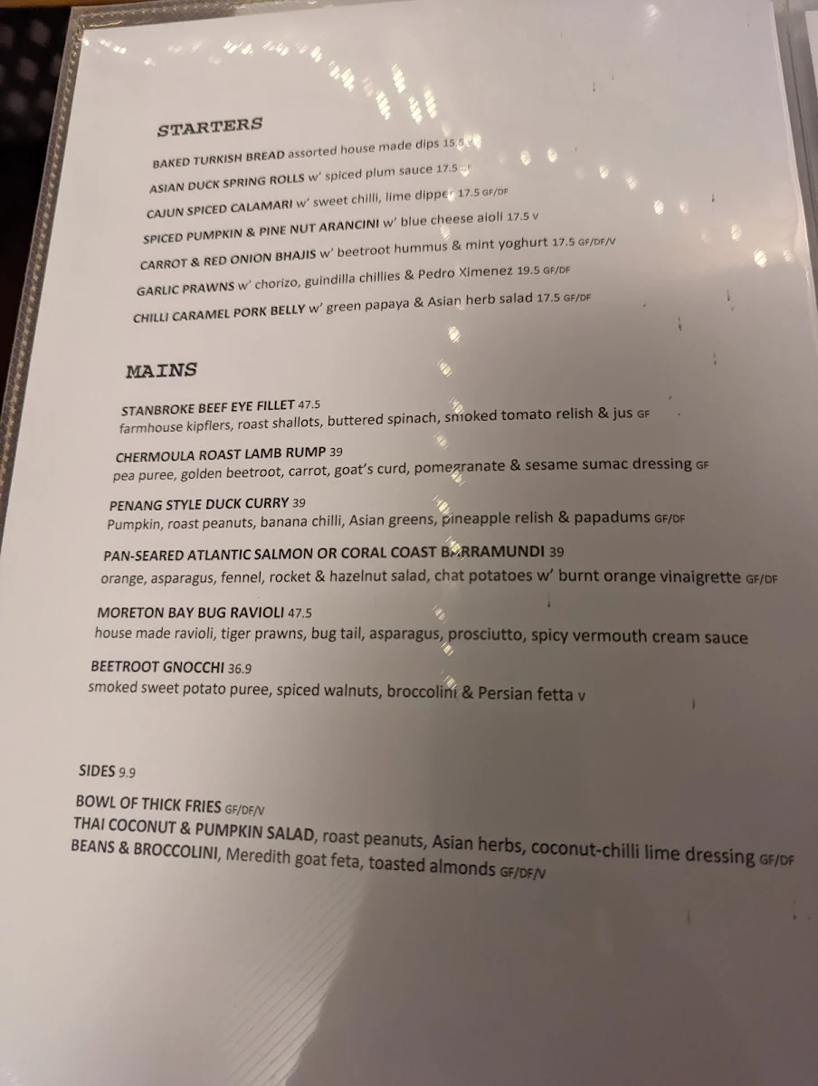 Menu, Gip's Restaurant