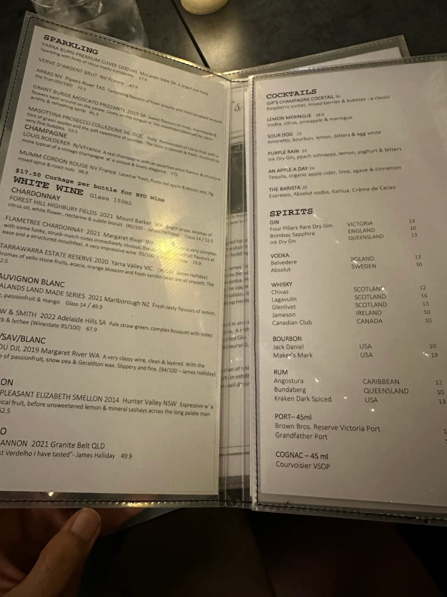 Menu, Gip's Restaurant