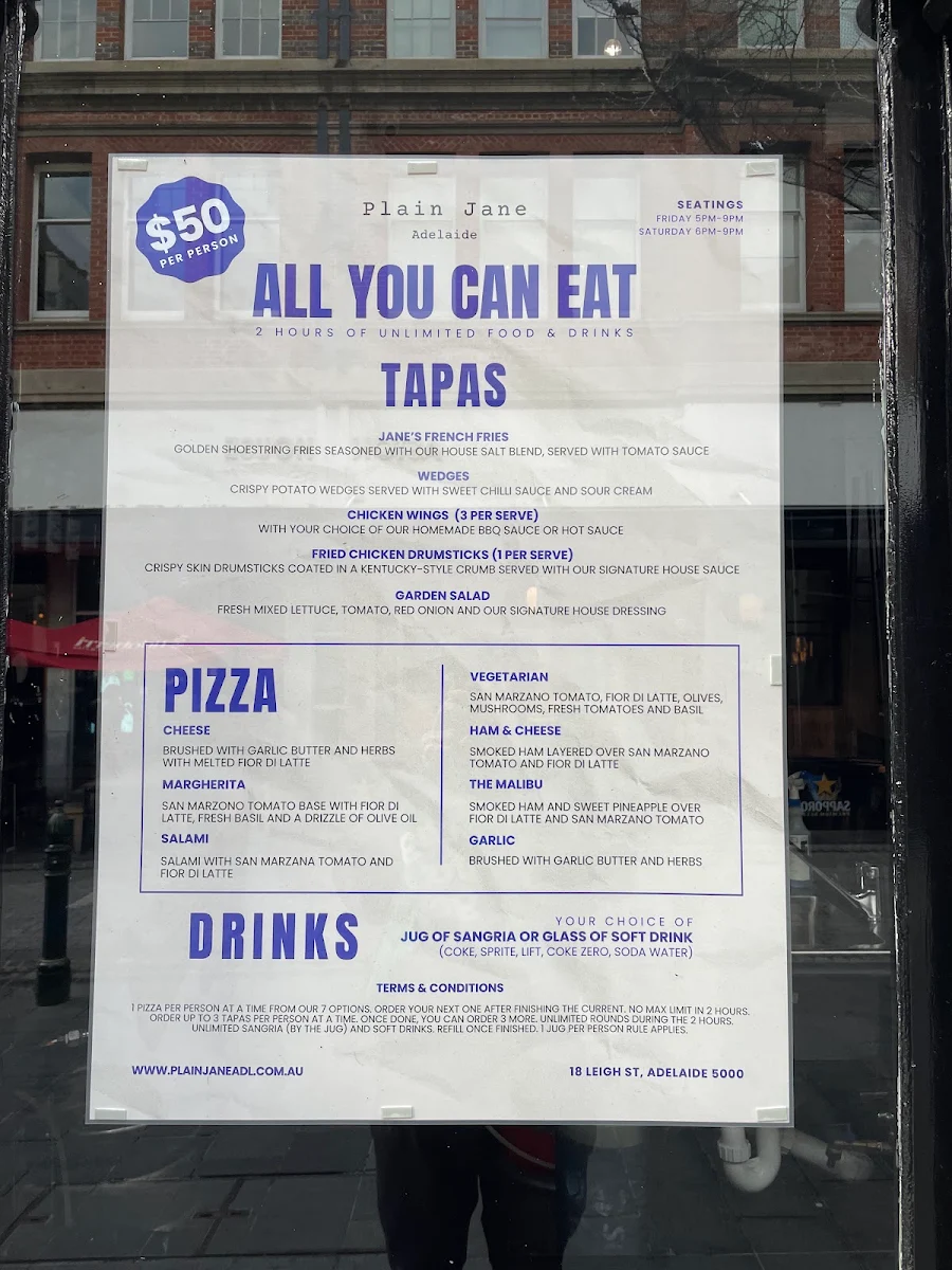Menu, Plain Jane Adelaide