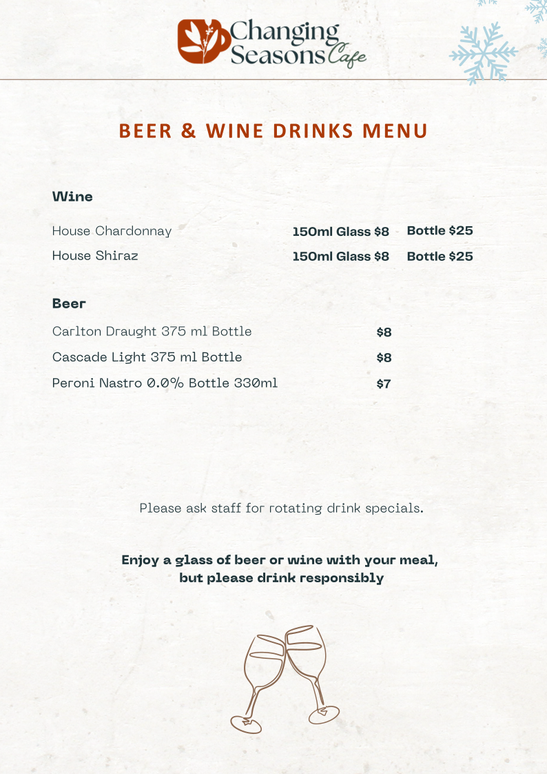 Menu, Changing Seasons Cafe