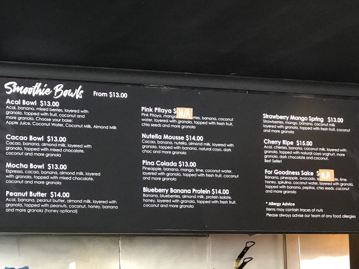 Menu, Down 2 Earth Cafe