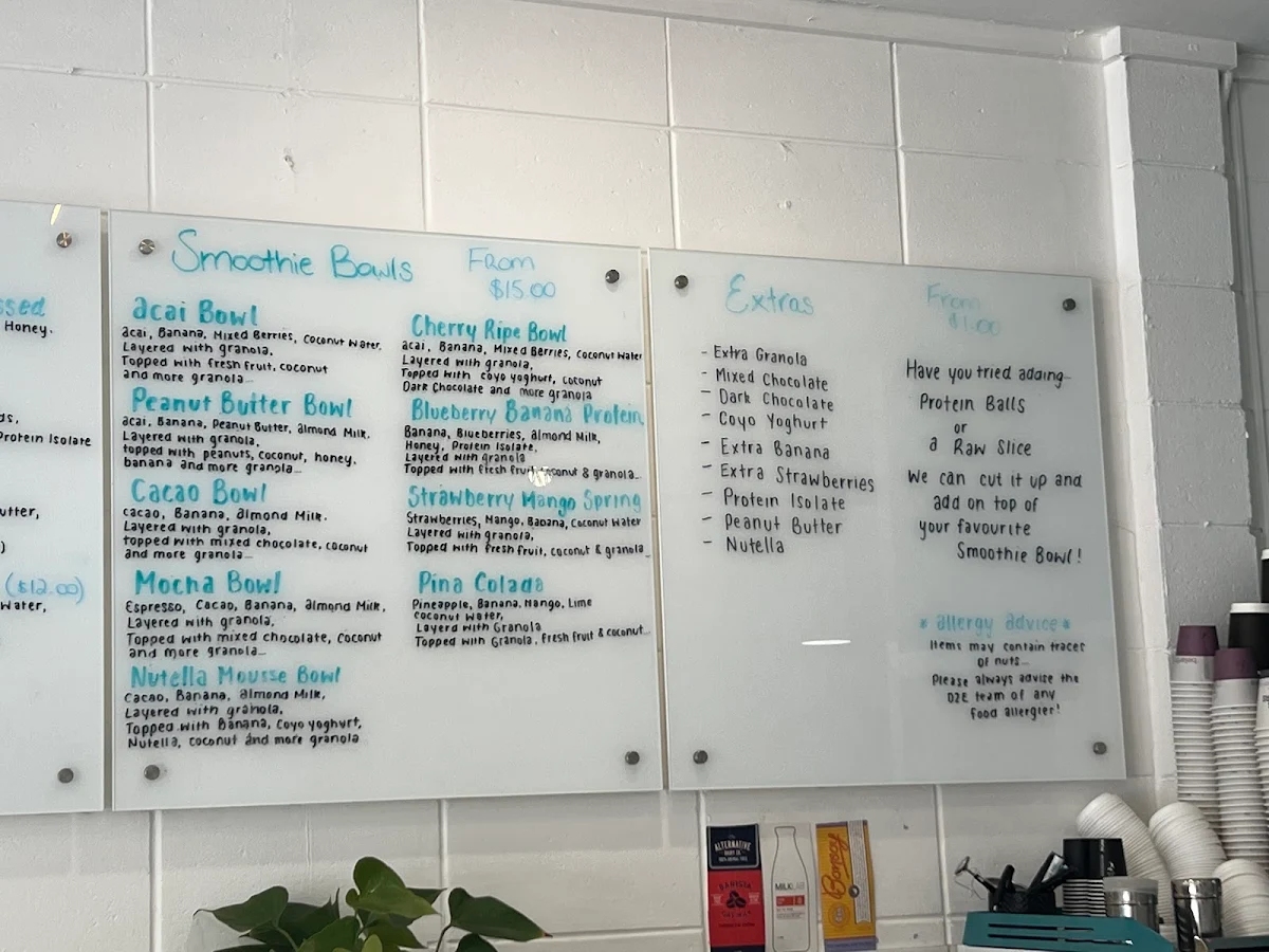 Menu, Down 2 Earth Cafe