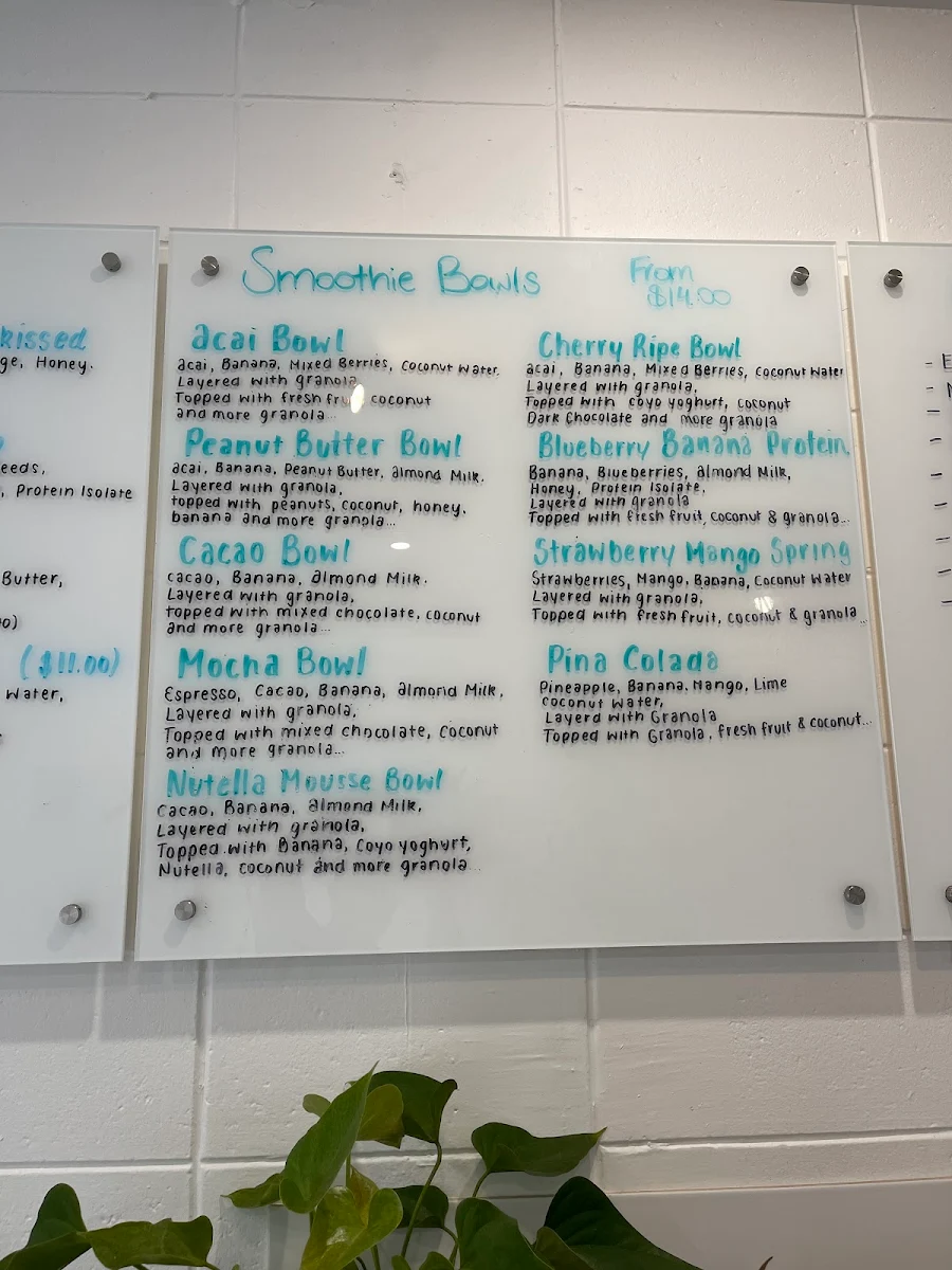 Menu, Down 2 Earth Cafe