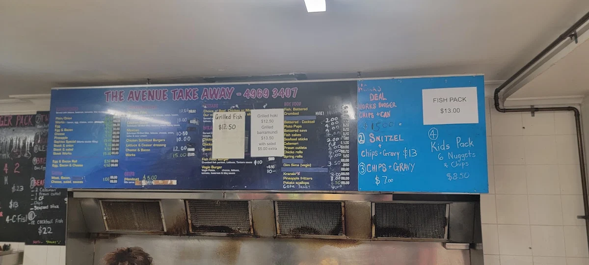 Menu, The Avenue Takeaway