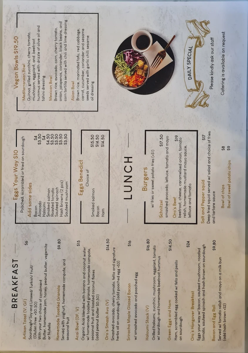 Menu, Oro espresso