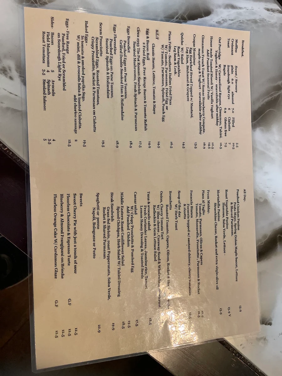 Menu, Tin Pot Cafe