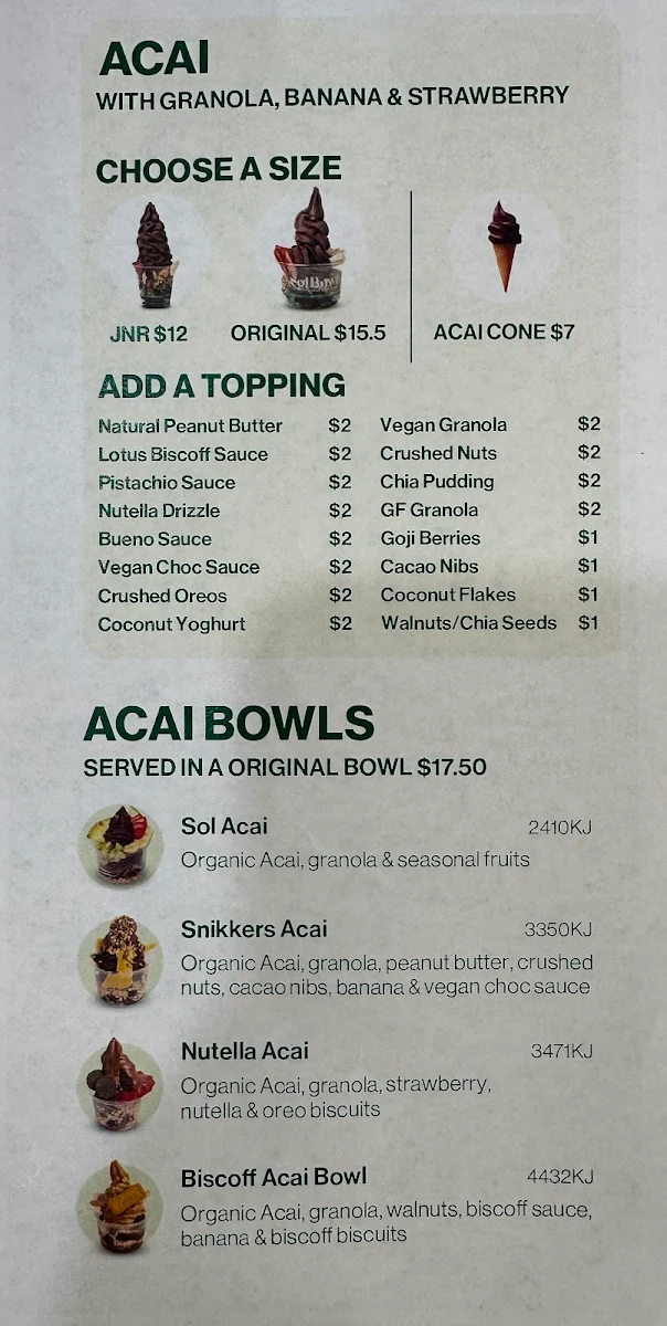 Menu, SolBowl Norwest Marketown