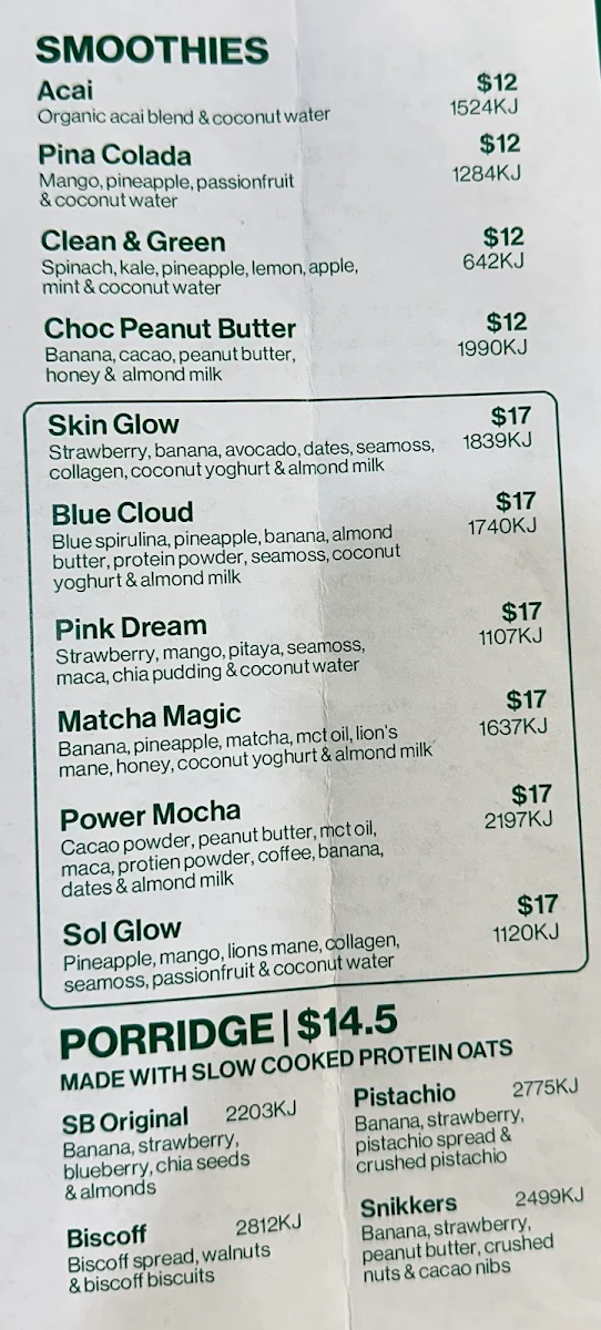 Menu, SolBowl Norwest Marketown