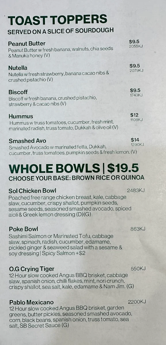 Menu, SolBowl Norwest Marketown