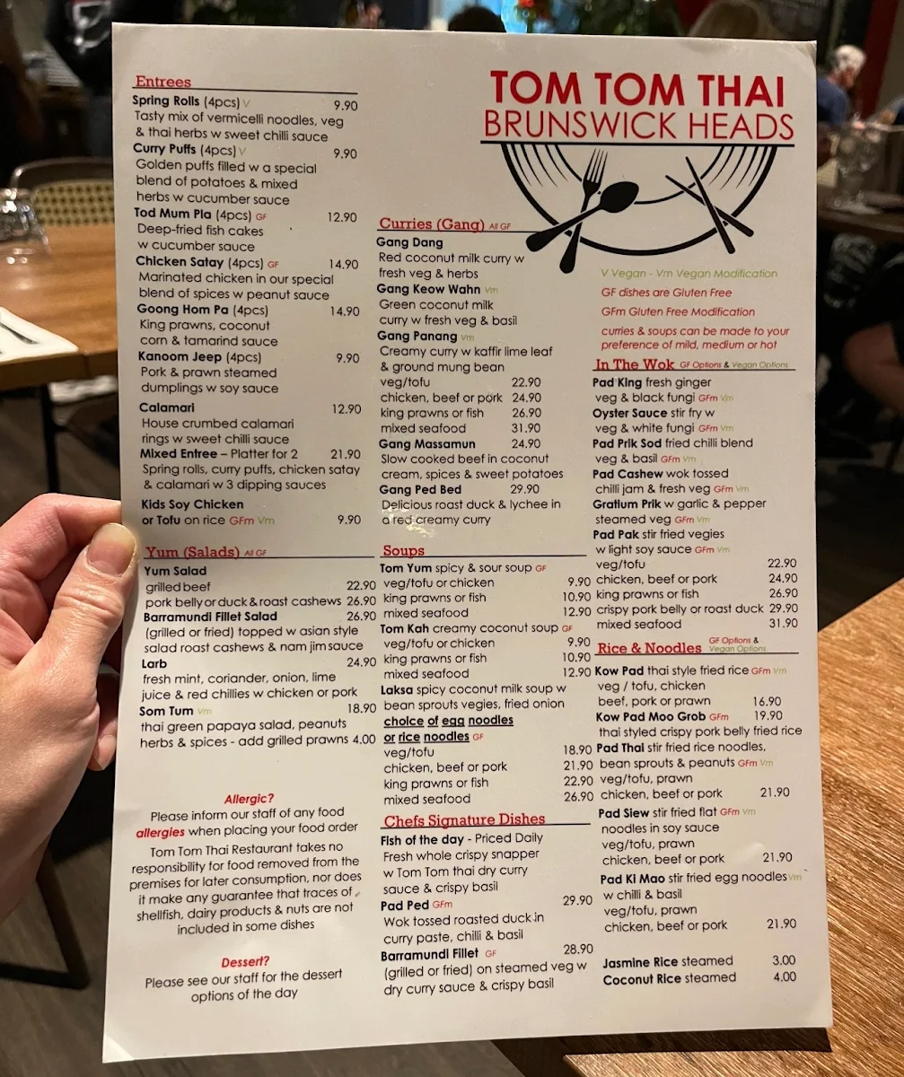 Menu, Tom Tom Thai Restaurant