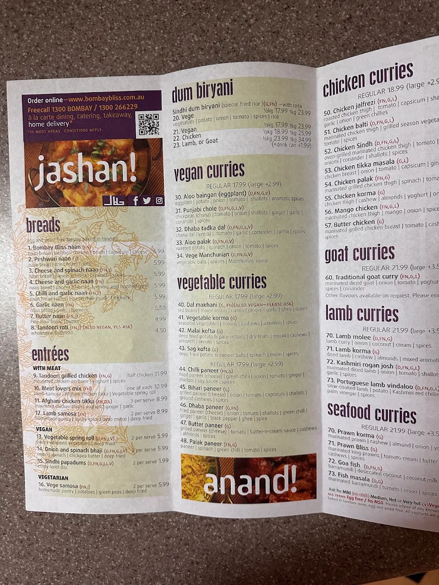 Menu, Bombay Bliss
