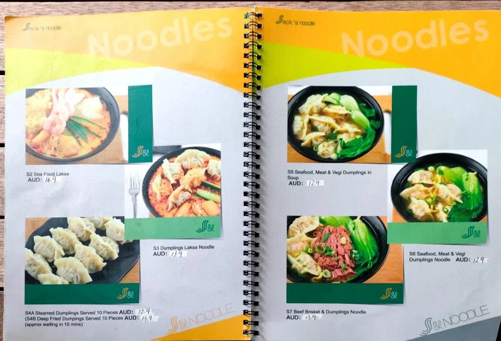 Menu, Jack's Noodle