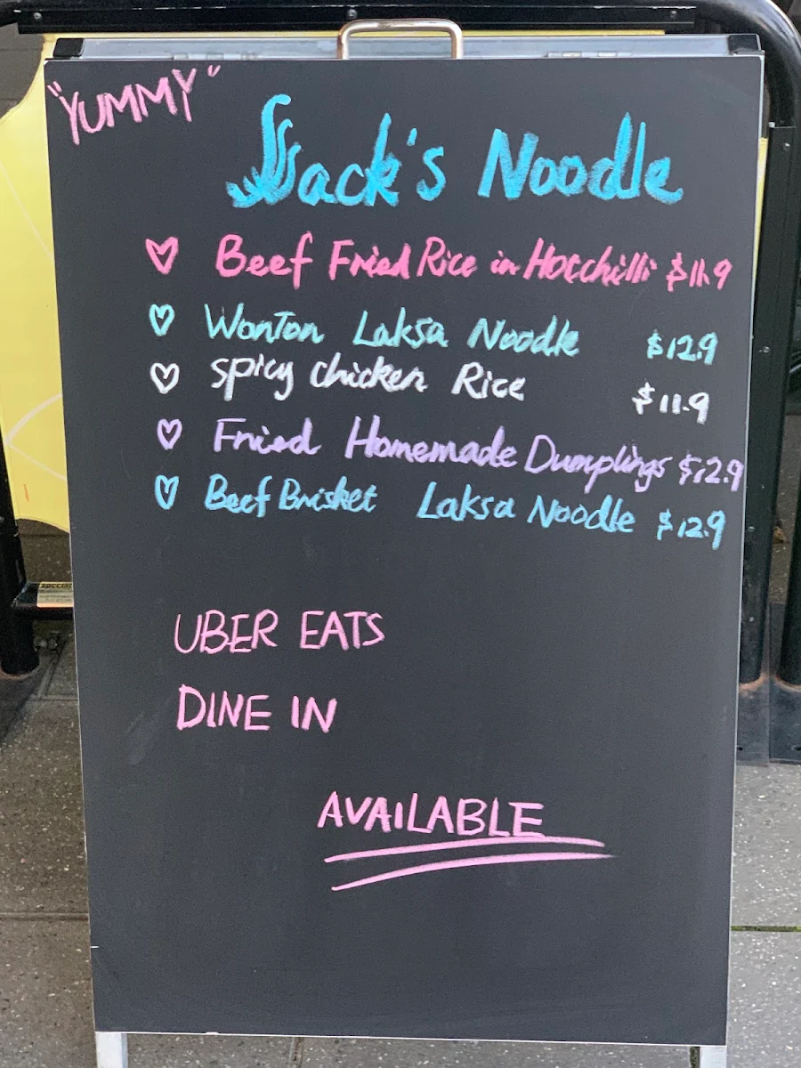 Menu, Jack's Noodle