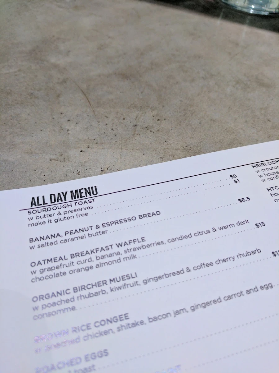 Menu, Hills Bros Cafe