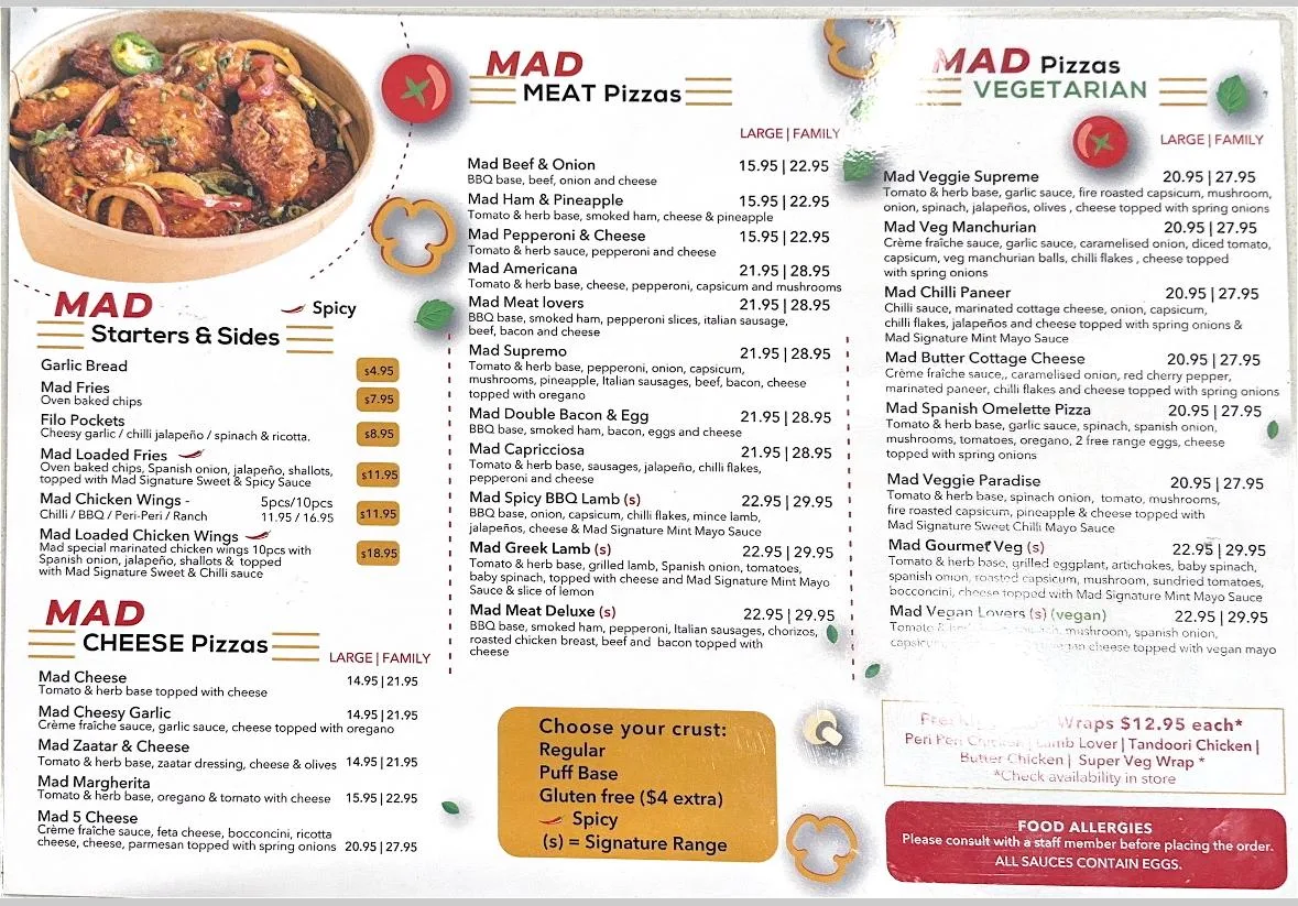 Menu, Mad Toppings Blacktown
