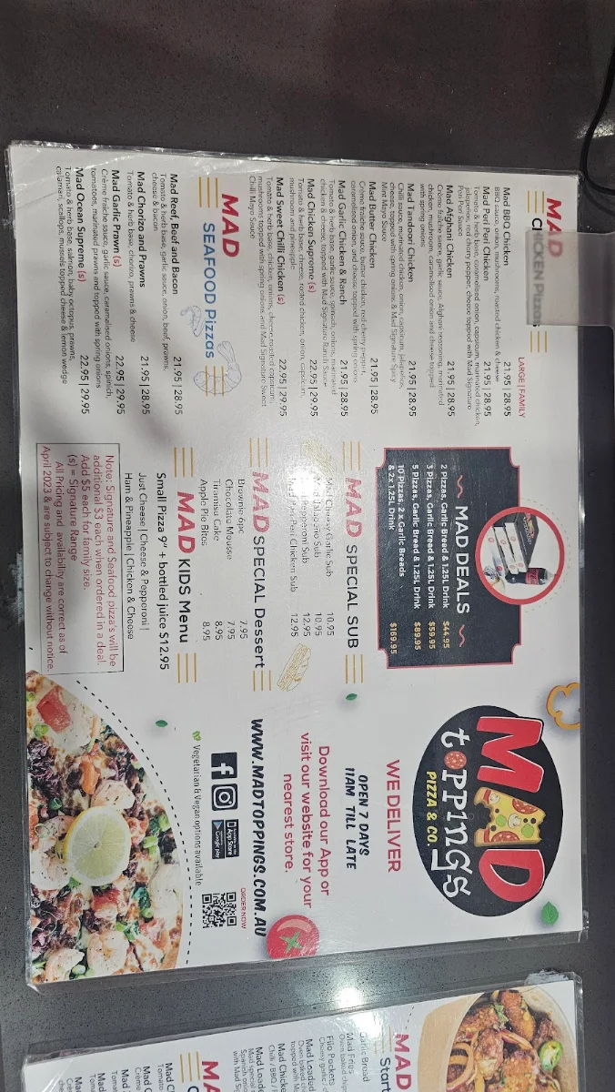 Menu, Mad Toppings Blacktown