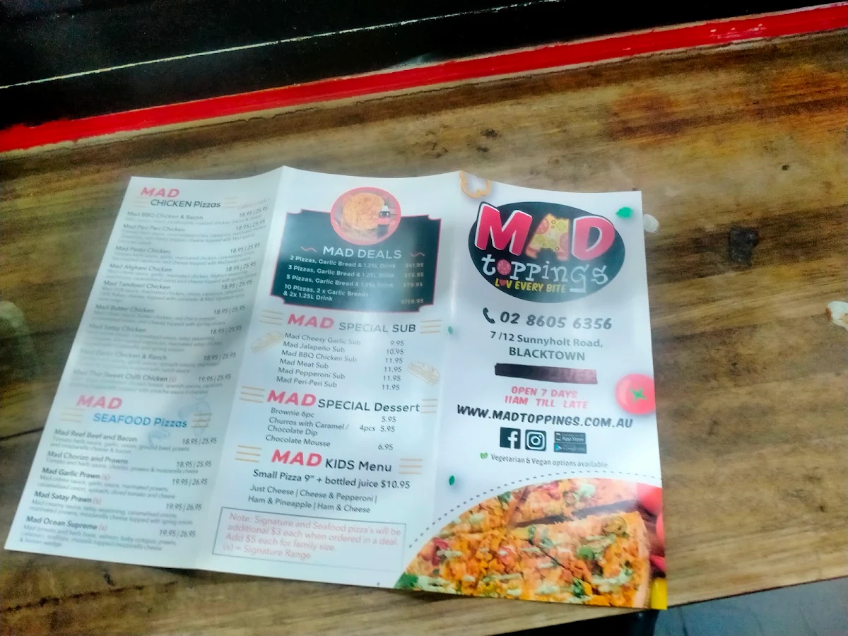 Menu, Mad Toppings Blacktown