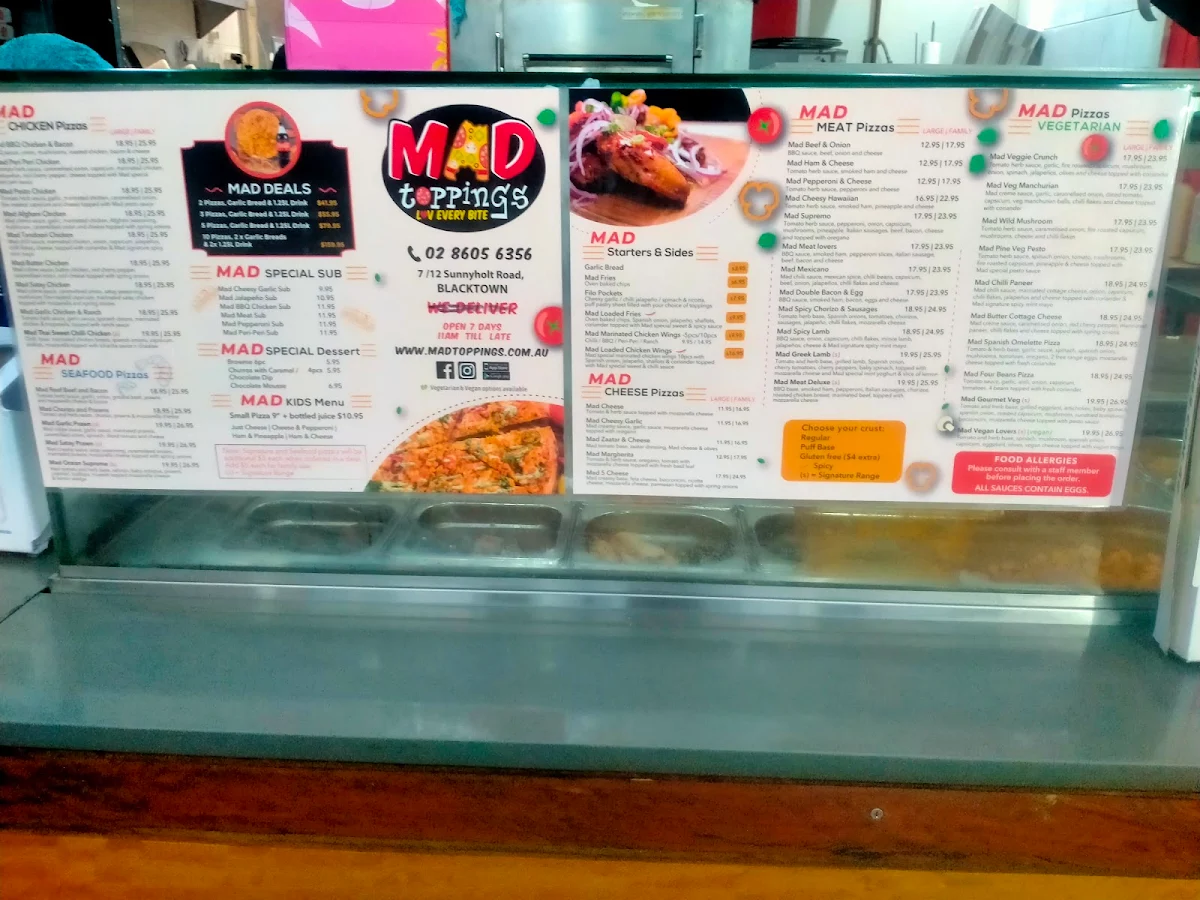 Menu, Mad Toppings Blacktown