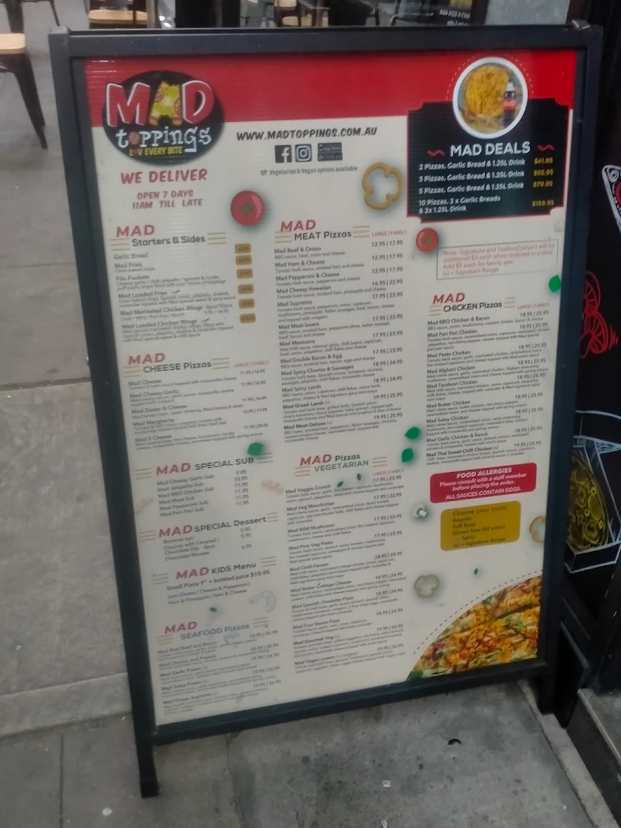 Menu, Mad Toppings Blacktown