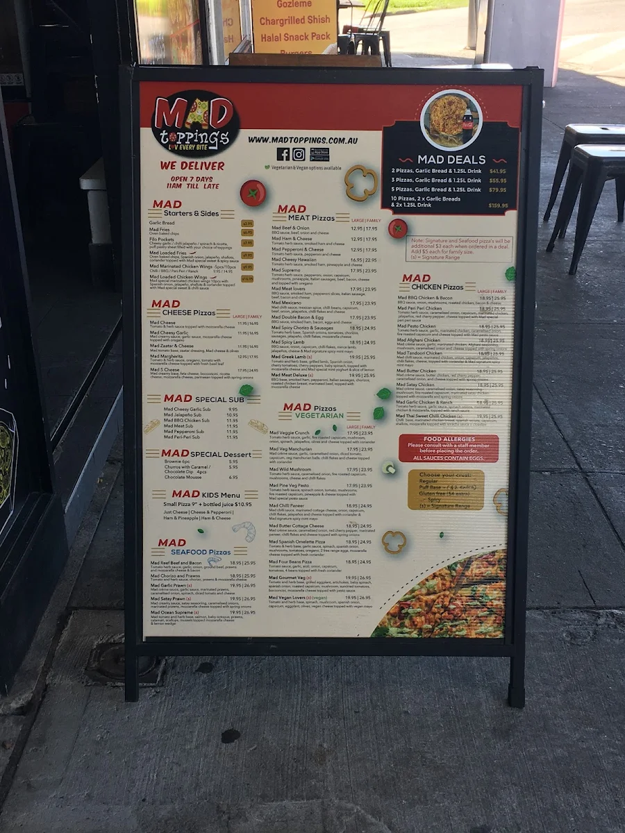 Menu, Mad Toppings Blacktown