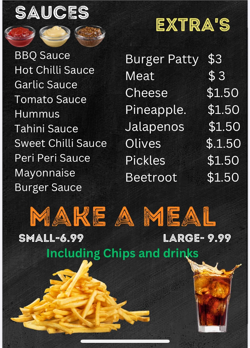 Menu, SIP N BITE KEBABS AND BURGERS