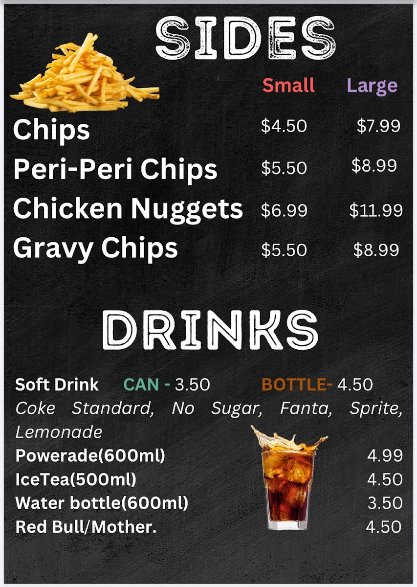 Menu, SIP N BITE KEBABS AND BURGERS