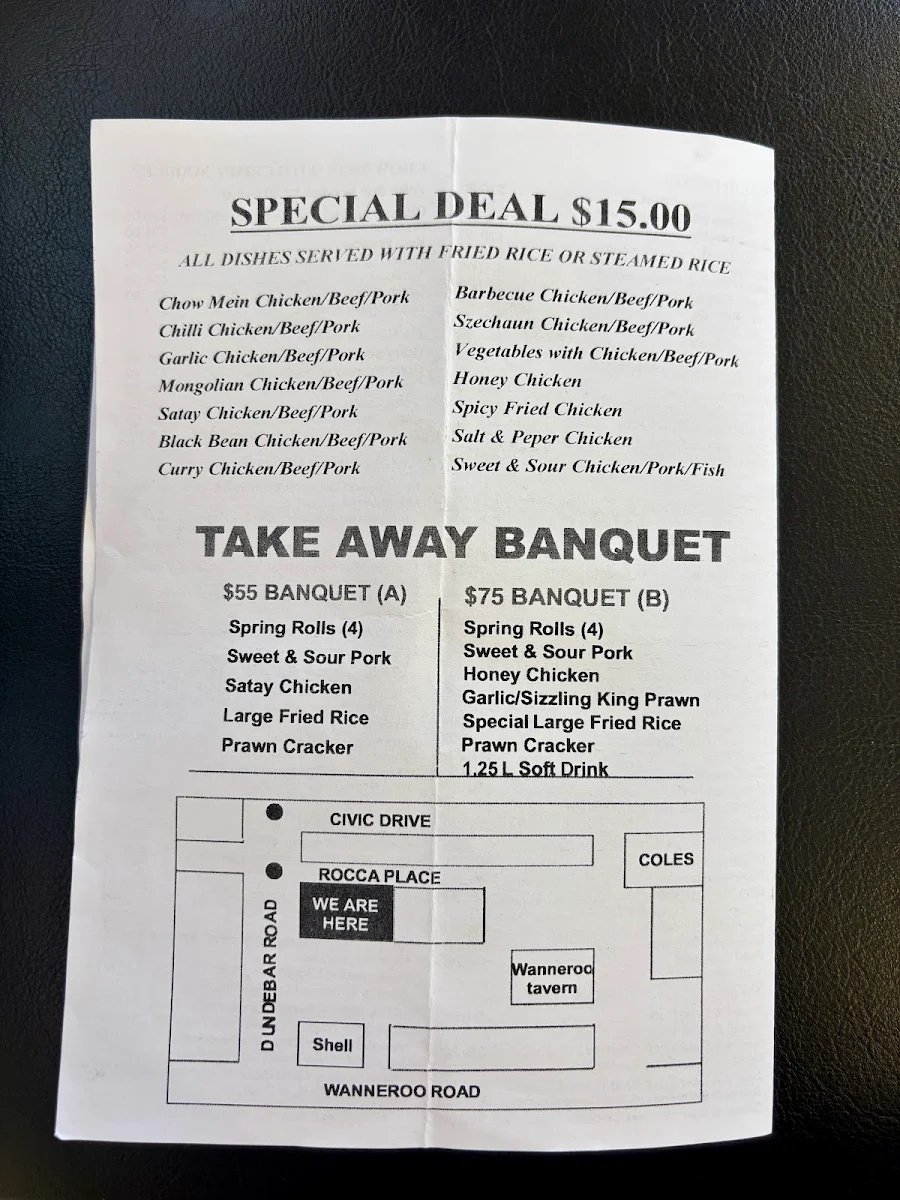 Menu, Golden Palace Chinese