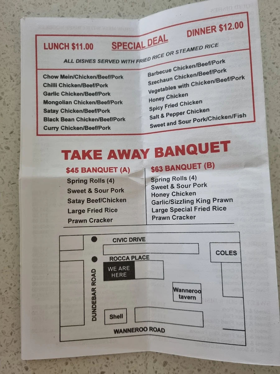 Menu, Golden Palace Chinese