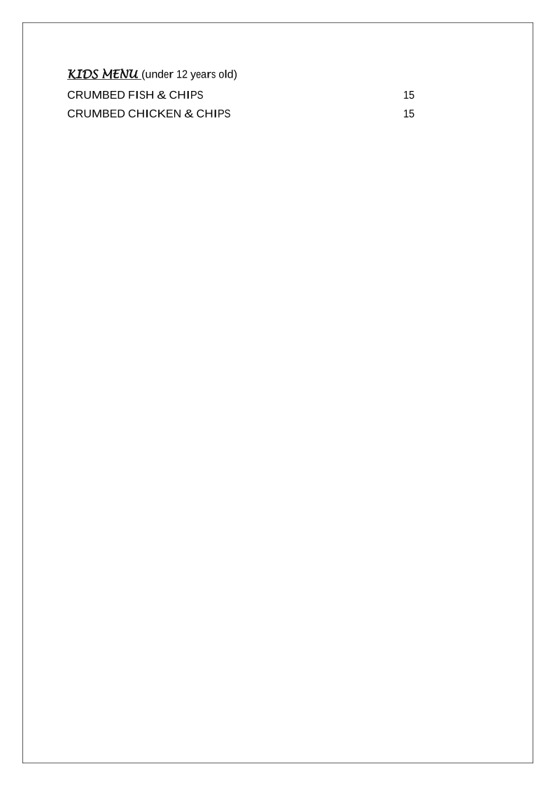 Menu, Table 51