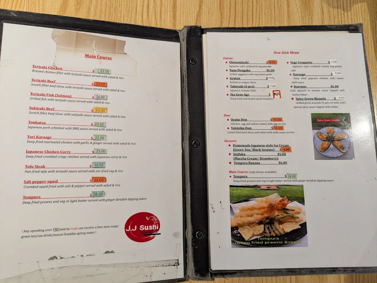 Menu, JJ Sushi
