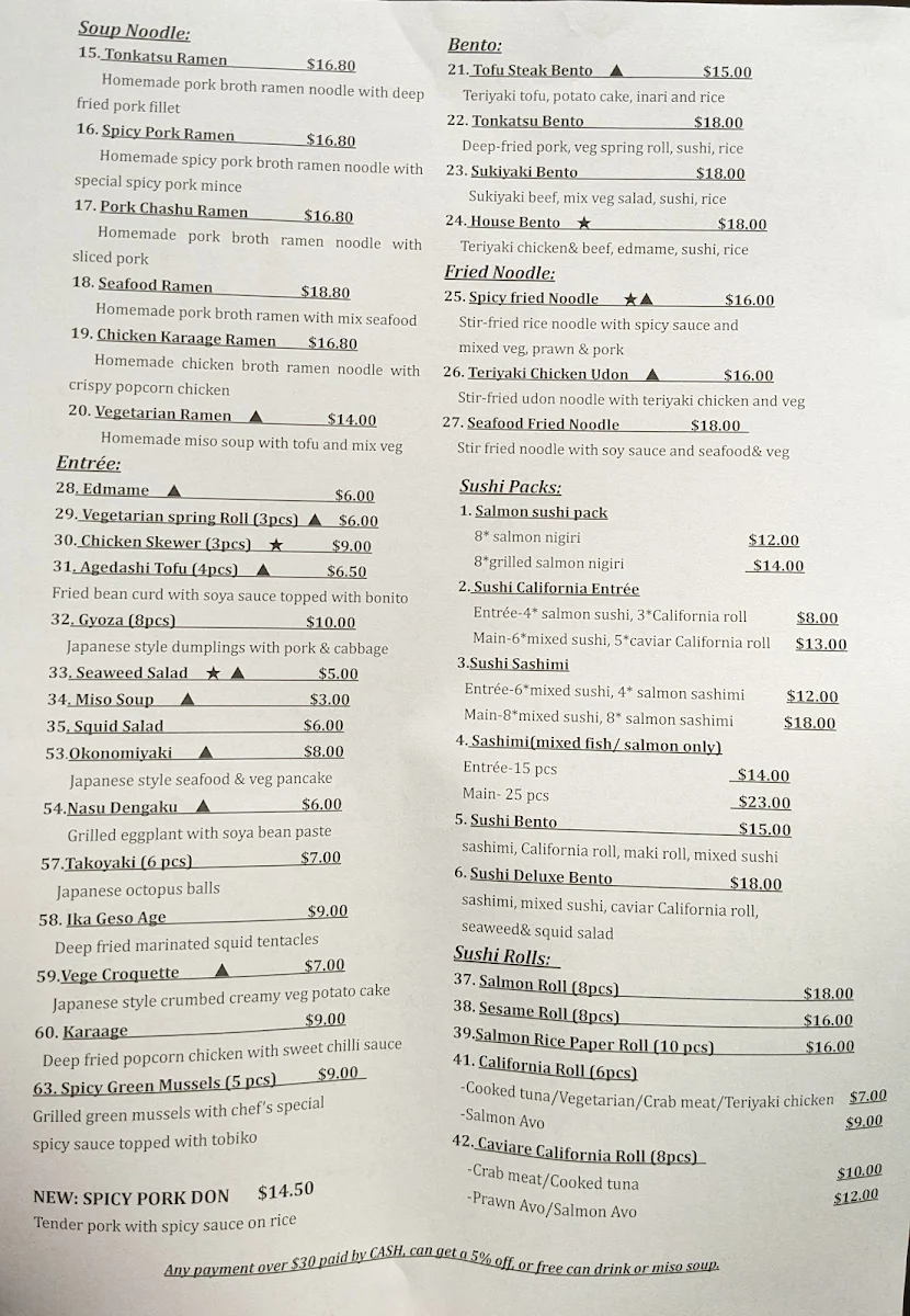 Menu, JJ Sushi